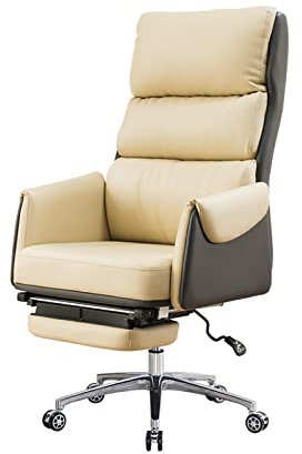 PLJKIHED Mehrteiliger Chefsessel mit hoher Rückenlehne, Chefsessel aus PU-Leder, ergonomischer Bürostuhl, Computer-Stühle (Farbe: Beige) Stabilize