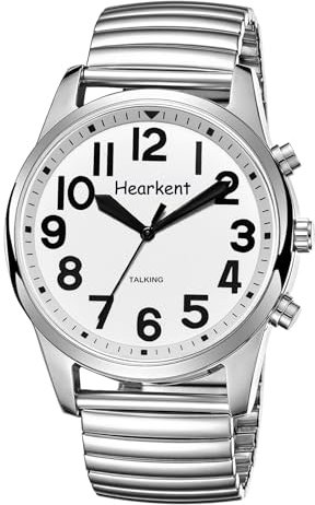 Hearkent Reloj parlante para Hombres en español con números Grandes, Reloj parlante para Personas Mayores, ciegas, con discapacidad Visual o de Edad Avanzada - TG2211 Plata