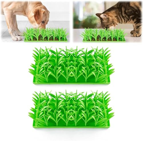 Silicone Grass Mat for Cats, Green Grass Silicone Slow Food Mat, Cat Grass Mat Food Toy, Silicone Grass Snuffle Feeding Mat for Indoor Cats, Cat Grass Mat for Indoor Cats Silicone (2Pcs, One Size)