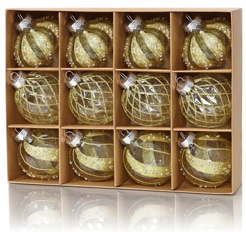 DEMIUKO 12 Pezzi Palline di Natala Oro Palline per l'Albero 8CM Grande Bagattelle per Alberi Antisfondamento Decorazioni Albero di Natale per Feste di Matrimoni Addobbi di Natale