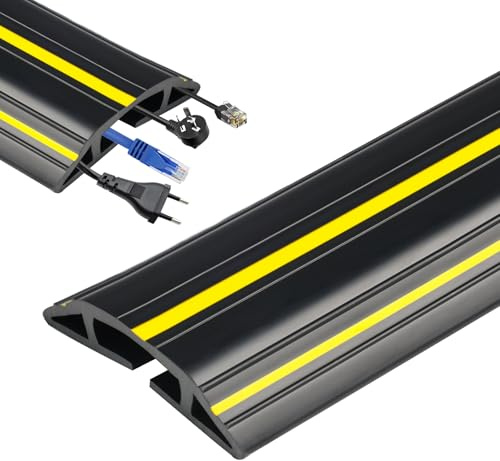 SDLDEER Kabelkanal Boden Flach - 2m PVC Kabelbrücke Boden, 3 Bodenkanal Für Kabel, Bodenkabelschutz Zuschneidbar Boden Drahtabdeckungen für Haus, Büro, Werkstatt, Lager (Schwarz)
