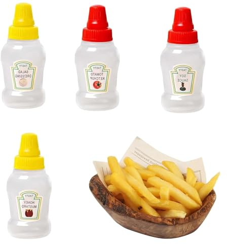 JYTDBCS 4PCS Mini Sauce Containers,25ML Squeezy Sauce Bottles,Honey/soy sauce/Ketchup/Salad Squeezable Sauce Containers,Portable Mini Ketchup Bottle to Go with Screw Cap for Picnic,Work,School