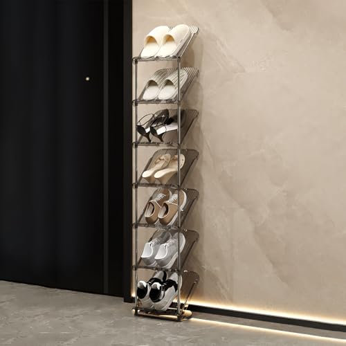 kiss me Sloping Narrow Shoe Rack, 6/7/8 Tiers Transparent Shoe Slot Slim Tall Shoe Storage Rack Vertical Shoe Shelf Stand Holder Organiser Indoor for Hallway, Entryway, Corner, Small Places (7 layers)
