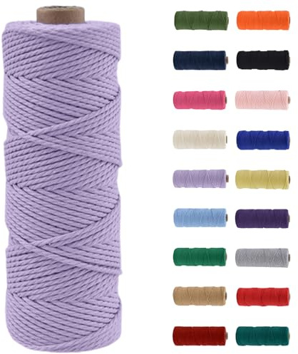 Makramee Garn 2mm, Makramee Garn Hellviolett, Makramee Baumwollgarn 2mmx100m, Baumwollkordel Natur, Baumwoll Bastelschnur für Basteln Stricken Boho Deko DIY Handwerk Wandbehang Wohnzimmer Balkon