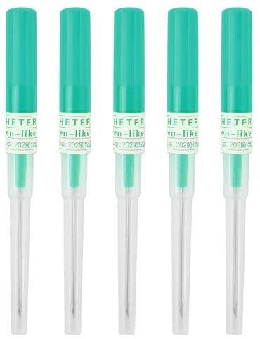 5 Stück Piercing Nadel, Piercing Nadeln mit Rohrabdeckung, Piercing Set Selber Stechen für Ohren, Nase und Lippen (Grün, 18G/1,0mm)