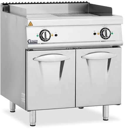 Royal Catering Plancha Eléctrica Fry-top Doble con Mueble Bajo 10,8 kW Superficie Lisa y Estriada Antisalpique 50-300 °C Barbacoa de cocina Parrilla eléctrica Plancha de asar eléctrica Fry top