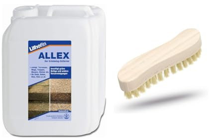 Sanitärshop Baustoffe & Sanitär 5 Liter Lithofin ALLEX Grünbelagentferner für Außenbereiche, Konzentrat, selbstwirkend gegen Algen und Moos inkl. Reinigungsbürste