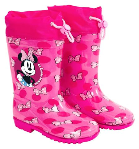 PERLETTI Stivali Pioggia Minnie con Fiocchi per Bambine - Stivaletti Impermeabili Bambina con Minni Mouse e Suola Antiscivolo - Scarponcini Disney con Chiusura a Coulisse Rosa (Rosa a Pois, 26/27 EU)