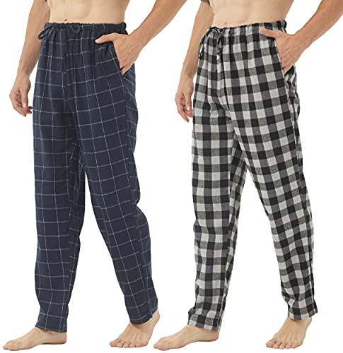 BEGIANT Pack de 2 ou 3 Pantalons Pyjama Homme Hiver Flanelle Coton Doux et Chaud à Carreaux Boutonnière Poches Confortable Lounge