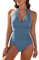 RITOSTA Costume Intero Donna Contenitivo Costumi da Bagno Donna Curvy Costume Donna Piscina Scollo a V Costumi Interi Mare Push Up Swimsuit Regolabili Swimwear Collo Appeso(Blu,L)