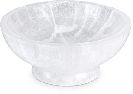 GSG Selenite Crystal Bowl 14cm Round Healing Bowl with Base Handcrafted Cleansing Bowl Polished Selenite Bowl Pure Crystal Bowl
