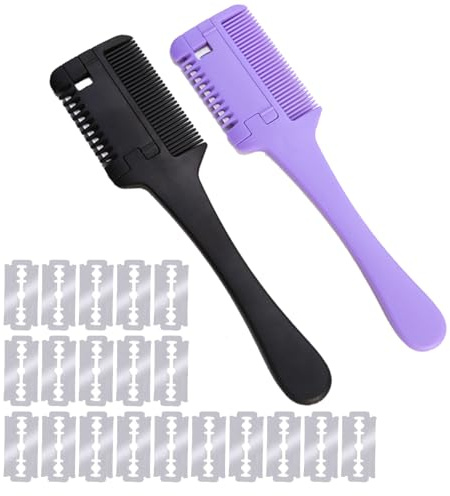 TSUOUKL 22pezzi Tagliacapelli a pettine per sfollamento, pettine per diradamento dei capelli, rasoio a doppio lato con 20 lame di ricambio per capelli, adulti e bambini, taglio di capelli a casa