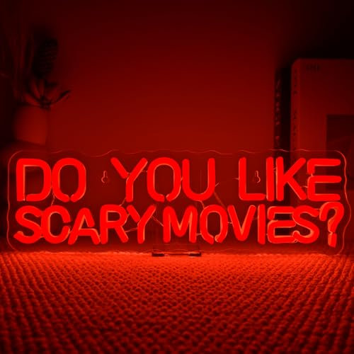 FAXFSIGN Do You Like Scary Movies Neon Sign Horror Cinema Neon Signs for Wall Decor LED Night Light for Escape Room Bar Club Party Teen Boy Man Cave Game Gothic Halloween Decoration