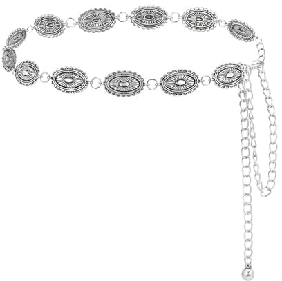 JJDreams Damen Taillenkette mit Türkis Boho Grün Kettengürtel Einstellbar Bauchkette Y2K Waist Chain Verstellbare Hüftkette Ovaler Gänseblümchen Gürtel