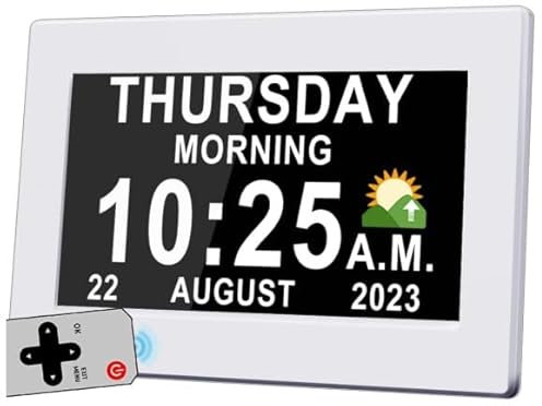 Omana Demenz-Uhr, 7-Tage- und Datumsanzeige mit HD-Bilderrahmen, automatische DST, 15+ benutzerdefinierte Alarme, mit Fernbedienung