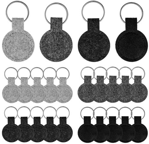 24 Stück Schlüsselanhänger Filz Personalisiert, Schlüsselanhänger Zum Beschriften, Mit Edelstahl Ring Blanko Filzanhänger Beschriftbar Schlüsselring für DIY Handwerk Dekoration Taschen Basteln