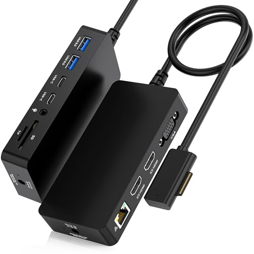 New Surface Dock, 12-in-1 Triple Display 4K@60Hz Surface Docking Station with HDMI + VGA, USBC & USB3.0, SD/TF Reader, RJ45 Gigabit, 3.5mm Audio and DC Power for Microsoft Surface Pro/Laptop/Book/Go