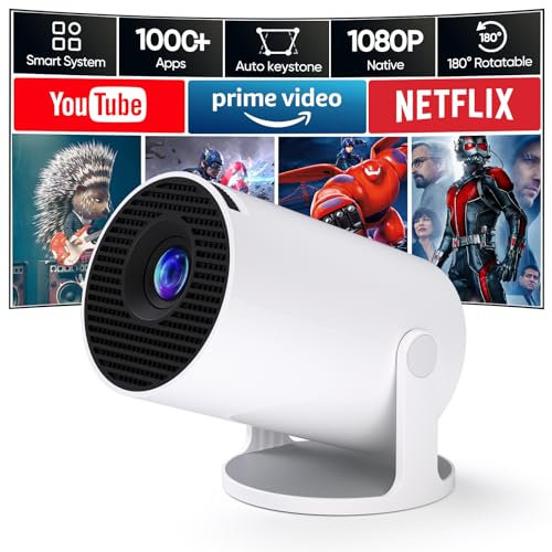 Wielio 2025 Neuer Mini Beamer mit WiFi und Bluetooth, Android 11 und integrierten Apps, Native 1080P mit 4K Unterstützung, 180° Verstellbarer Ständer, automatische Trapezkorrektur, für Switch2/PS5