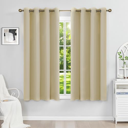 Runyéla Verdunklungsvorhänge mit Ösen Gardinen 2er Set, Thermovorhang Hitzeschutz H 140 x B 120, Vorhänge Blickdicht Kurz Beige, Ösenvorhang für Schlafzimmer Wohnzimmer Blackout Curtain