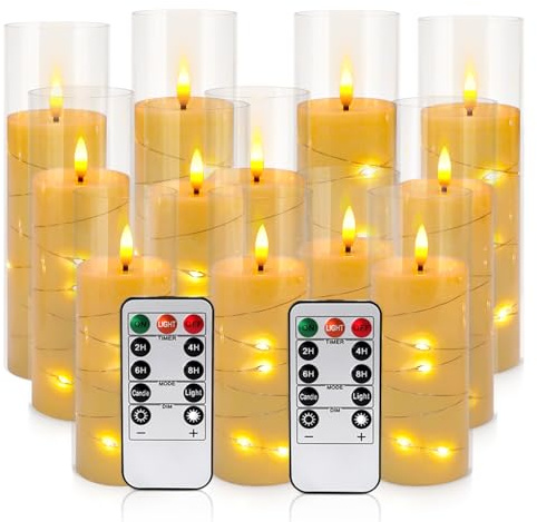 LIVEN Flickering Flameless Candles Battery Operated with Remote,Led Pillar Candles with Realistic Moving Wick Candles for Halloween,Christmas,Home Decor Pack of 12 (D2.2 xH 5 6 7)(Ivory)