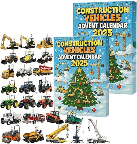 2025 Baufahrzeuge Adventskalender, 24 Tage Weihnachten Countdown Kalender mit Bauwagen, Lustiger Weihnachten 24 Tage Countdown Adventskalender für Kinder (B-2pcs)