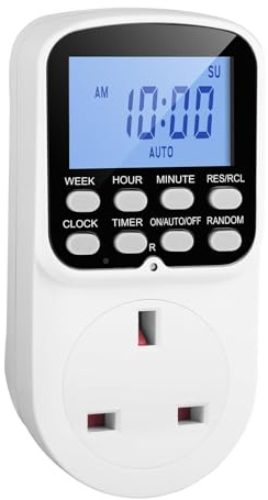Digital Plug Timer Socket UK, 24-Hour Weekly Programmable Plug-in Timer Switch with LCD Backlight, Electric Socket Timing Switch Random On/Off for Home Security Christmas Lights Indoor Appliances