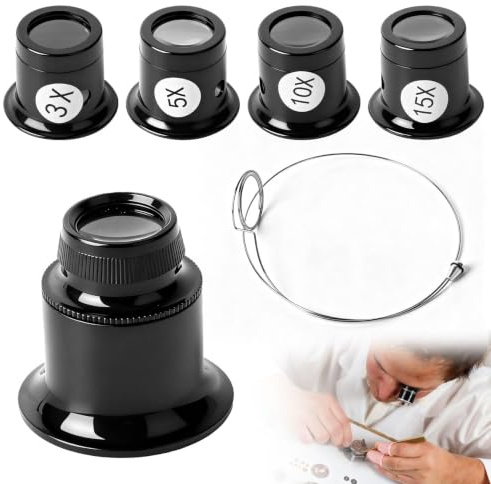 5 STK Juwelierlupe Uhrmacherlupe Vergrößerungsglas für Schmuck Uhren | Augenlupe mit 5 Vergrößerungsstufen 3x,5x,10x,15x,20x, Set mit Werkzeug für Schmuck- und Uhrenarbeiten