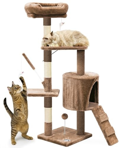 VOUNOT® Cat Tree with Scratching Posts, Multi-Level Cat Activity Centre with Platforms Climbing Ramp and Cozy Condo for Indoor Cats,Brown