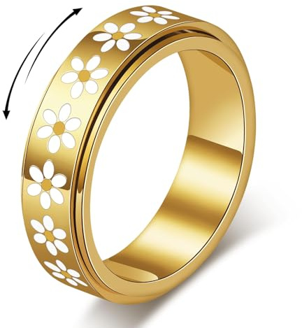 MIYUEFAN Anti-Angst Spinner Ringe für Damen, Edelstahl Roller Ringe Anxiety Gänseblümchen Ring Schmuck für Frauen Stress Abbauen (Gold, 10)