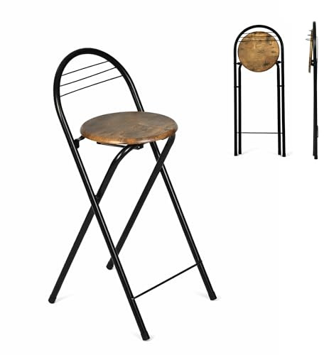 Liink1Ga 2er Set Barhocker Klappbar mit Lehne, Braun&Schwarz/Sitzhöhe 61CM | Klapphocker Faltbar Barstühle Bar Hocker Klappbar Holz Stuhl Klappstuhl für Indoor Outdoor Küche Bars Bistro Camping