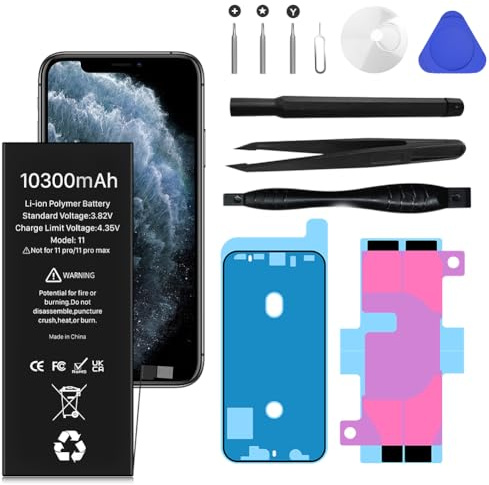Akku für iPhone 11, 10300mAh Neues Upgrade Hochkapazitäts ErsatzAkku für iPhone 11, A2111, A2223, A2221 mit Reparatur-Werkzeug-Kit