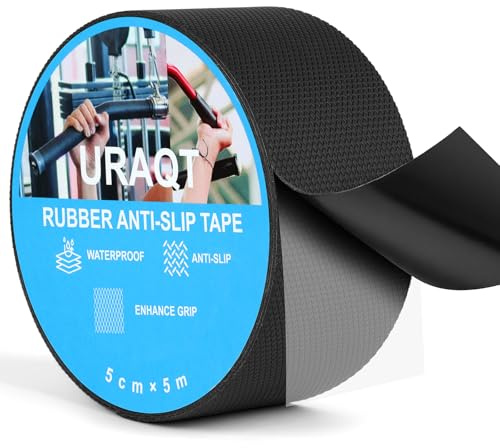 URAQT Nastro antiscivolo in gomma, 5cm x 5m Adesivo Antiscivolo in Gomma | Nastro Antiscivolo Adesive in Gomma con antiscivolo testurizzato, forte adesivo, per maniglie, mazza da cricket, fai da te