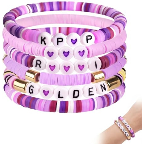 DYIOTF 6 Pz Braccialetti Kpop in Argilla Polimerica con Lettere, Set Braccialetto Elastico Fatto a Mano, Gadget Kpop Merch e Accessori per Fan, Idea Regalo per Compleanno ed Eventi, con Sacchetto