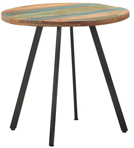 HETFTJN Esstisch 80cm Altholz Massiv Rund - Rustikaler Küchentisch aus Recyceltem Holz, Esszimmertisch im Industriedesign mit Eisenbeinen, Massivholztisch Unikat für Küche