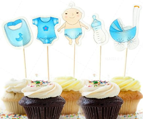 AILEXI Handmade 20 count kuchen dekorieren topper für kuchen cupKuchen und eis - Baby Dusche Junge