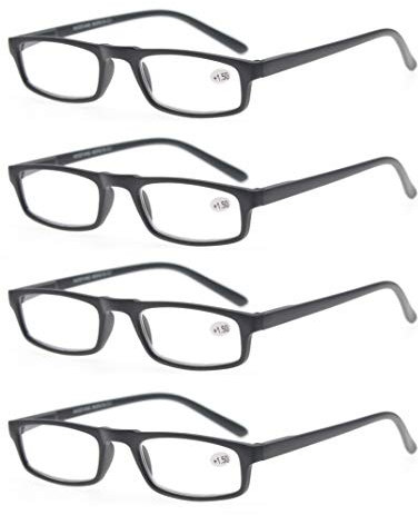 MODFANS 4 Pack Lesebrille 1.75 Herren/Damen,Gute Brillen,Hochwertig,Komfortabel,Rechteckig,Super Lesehilfe,fur Manner und Frauen (4 Schwarz)