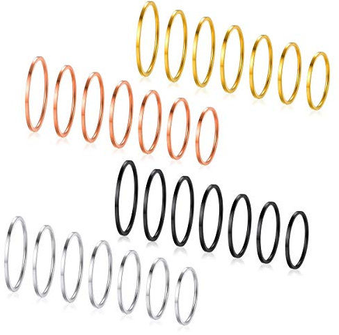 FOCALOOK 28-er Stapelringe Midi Knuckel Ring Set für Damen Mädchen einfach Gold/Rosegold/schwarz/Silber 4 Farben Knöchelringe Fingerringe 1mm breit dünne Finger Schmuck Accessoire für Party