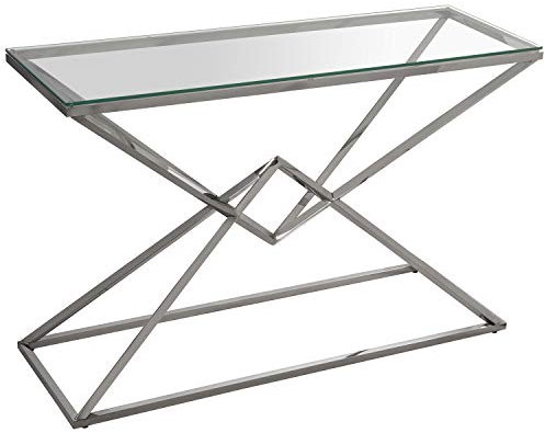 DRW Mesa de Entrada de Metal y Cristal en Cromado y Transparente. Medidas: Medidas: 120x40x77cm