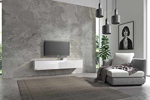 Wuun® 160cm/ Front Weiß-Hochglanz (Korpus Perl-Matt-Grau)/8 Größen/6 Farben/TV Lowb8ard TV Board hängend Hängeschrank Wohnwand/Somero