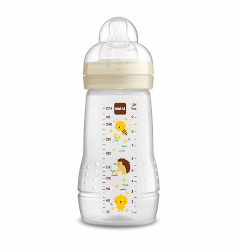 MAM MAM Easy Active, 2-4 Monate, 270 ml, mit Sauger 2 mit mittlerem Durchfluss aus Silikon, leicht zu halten, leicht zu reinigen, neutraler Glanz, 1 Stück
