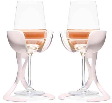 VoChill Stemmed Wine Glass Chiller | Made in USA | Radically cool wine tool – keeps wine perfectly chilled in your glass | Refreezable Chill Cradle actively chills (Blush, Pair)