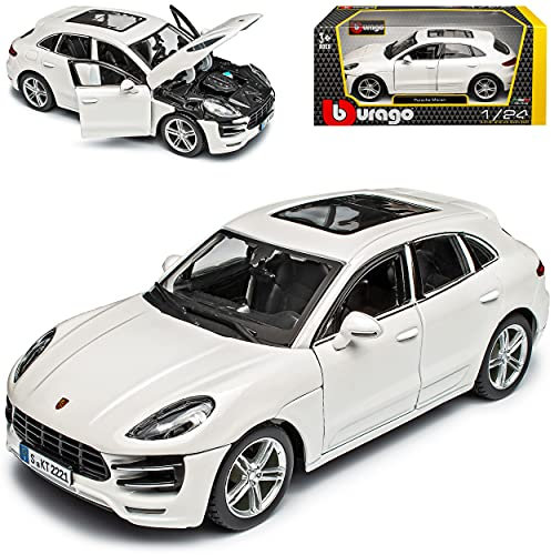 Porsche Macan Turbo Weiss Ab 2014 1/24 Burago Modell Auto mit individiuellem Wunschkennzeichen