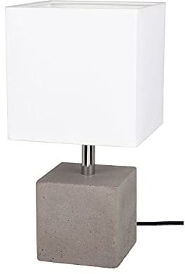 Licht-Erlebnisse Tischlampe Modern TIMANDRA mit Schalter Beton Stoff blendarm 30cm Nachttischleuchte Schlafzimmer