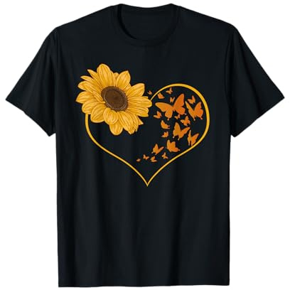 Fiore Giallo Cuore Hippie Farfalle Bocciolo Da Girasole Maglietta