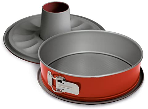 Guardini Rossana 2.0, Kuchenform, 2 Boden 26 cm, Stahl mit Antihaftbeschichtung, auslaufsicherer Boden, Farbe Rot/Grau