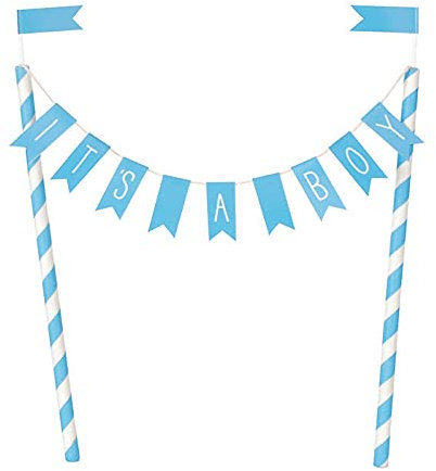 PAPSTAR NEU Tortendeko Wimpelkette/Kuchengirlande Its A Boy, Baby Shower Party, blau/weiß mit Papierfähnchen