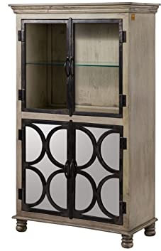 MASSIVMOEBEL24.DE | Hermitage - Massive Vitrine | grau - lackiert | Mangoholz - Eisen | 97x45x160 | 4 Türen (2 Glastüren) - 4 Fächer | Wohnzimmerschrank, Hochkommode Highboard