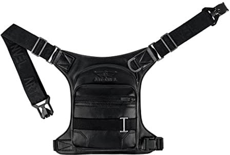 Artonvel - Beintasche Motorrad Leder Schwarz – Rindsleder Vollnarbenleder Vintage – wasserdicht & leicht – verstellbare Tasche – ergonomisch – langlebig – Schwarz