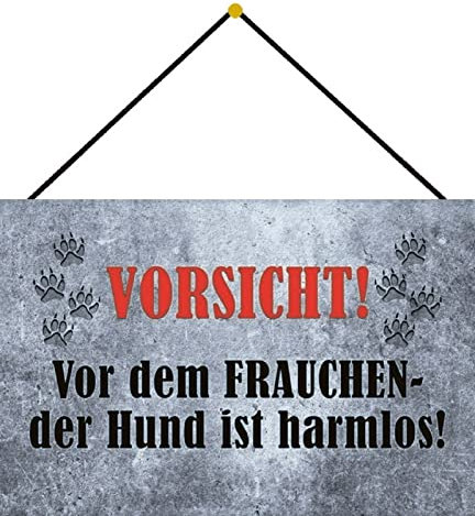 Generisch Blechschild 20x30 Vorsicht vor dem Frauchen der Hund ist harmlos lustiger Spruch mit Kordel zum Aufhängen