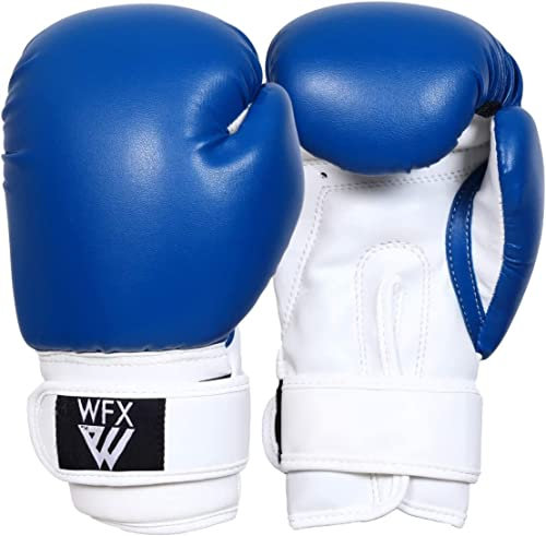 WFX Gants de Boxe pour Enfants pour Arts Martiaux, Sparring, Junior, en Cuir Robuste, pour entraînement MMA, Sac de Frappe, Frappe Muay Thai Kick Boxing, garçons et Filles (Bleu, 170,1 g)
